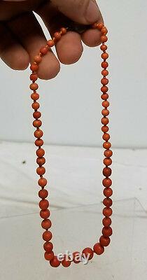 Antique Graduate Red Orange Chinese Coral Bead Necklace 14kt Marked Clasp