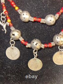 Antique Guatemalan Chachal necklace with Real Silver coins C 1910-1912 Coral