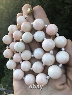 Antique HUGE Coral Necklace White Pink Angel Skin Color Round Beads 167gr
