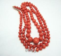 Antique Hand Cut Natural Red Salmon Coral Graduated Bead Necklace
