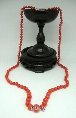 Antique Hand Cut Natural Red Salmon Coral Graduated Bead Necklace