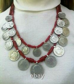 Antique Hutsul necklace silver beads corals coins national ukrainian zgardyrar