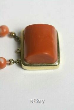 Antique Italian 18k Gold Clasp Red Victorian Coral Necklace Jewelry W Gold Beads