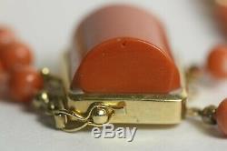 Antique Italian 18k Gold Clasp Red Victorian Coral Necklace Jewelry W Gold Beads