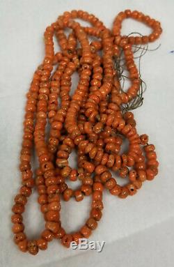 Antique Long Tibetan Coral Bead Necklace Pink Red Salmon Prayer