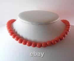 Antique Molded Glass Coral Bead Necklace On Chain