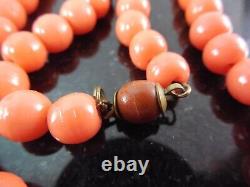Antique Molded Glass Coral Bead Necklace On Chain