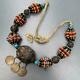Antique Moroccan Silver Berber Enamel Egg Amulet Coral Turquoise Beaded Necklace
