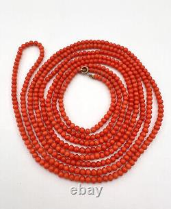 Antique Natural 3.5mm-4mm Mediterranean Oxblood Red Coral Necklace 71