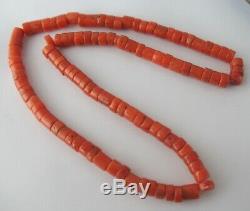 Antique Natural CORAL UNDYED Salmon NECKLACE 27.66 g Vintage Old Beads Ukrainian