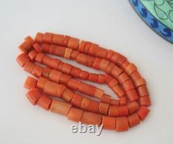 Antique Natural CORAL UNDYED Salmon NECKLACE 32 g Vintage Old Beads Ukrainian