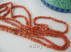 Antique Natural CORAL UNDYED Salmon NECKLACE 42,75 g Vintage Old Beads Ukrainian
