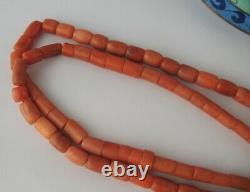 Antique Natural CORAL UNDYED Salmon NECKLACE 43,7 g Vintage Old Beads Ukrainian