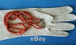 Antique Natural Coral Hand Carved & Strung, Large Bead Necklace & Sliver Clasp