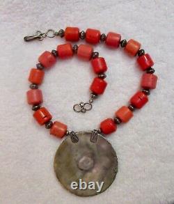 Antique Natural Coral Pendant Necklace Chunky Ethnic Tribal Boho Bead -Superb