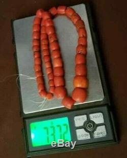 Antique Natural Coral Salmon Red Color Chinese Tibetan Beads Mala Necklace 73gr