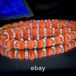 Antique Natural Coral and Rock Crystal Short Beaded Necklace