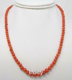 Antique Natural Hand Carved Mediterranean Red Coral Bead 18 Necklace 19.6g