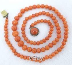 Antique Natural Hand Carved Mediterranean Red Coral Bead 18 Necklace 19.6g