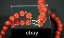 Antique Natural Mediterranean Red Coral Beads 13mm Necklace 14k Gold Clasp 60gr