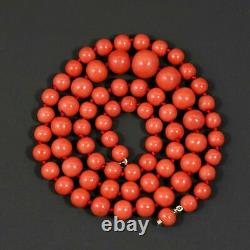 Antique Natural Mediterranean Red Coral Beads 13mm Necklace 14k Gold Clasp 60gr