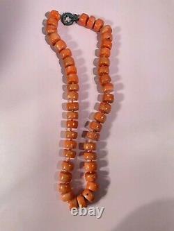 Antique Natural Mediterranean Salmon Red Large Coral Beads Necklace 172g 21