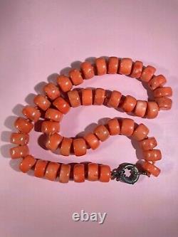 Antique Natural Mediterranean Salmon Red Large Coral Beads Necklace 172g 21