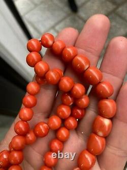 Antique Natural Momo Coral Bead Necklace 57 GRAMS Italienne coral