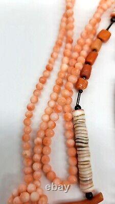 Antique Natural Orange & Angel Skin Coral Necklaces Sterling Clasp Old Pieces