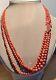 Antique Natural Red Coral Beads 3 Strand Necklace Carved 14k Gold Clasp 41 Gram