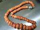 Antique Natural Red Coral Beads Necklace Graduated Rounded Barrel Shaped 51g