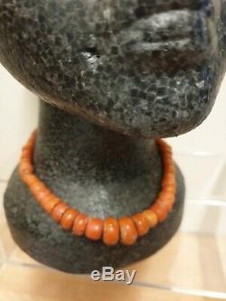 Antique Natural Red Coral Beads Necklace Graduated Rounded Barrel shaped 51g