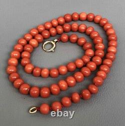 Antique Natural Red Coral Beads Necklace with 14K Gold Clasp 50cm 39 gr