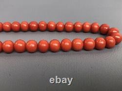 Antique Natural Red Coral Beads Necklace with 14K Gold Clasp 50cm 39 gr