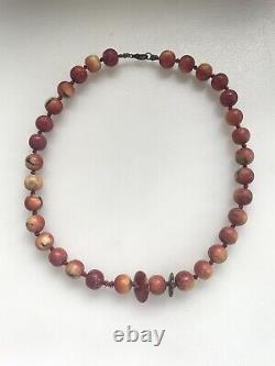 Antique Natural Red Sponge Apple Coral Beads Large Heavy Necklace 19.25
