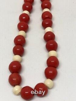 Antique Natural Red&White Coral Beads Necklace