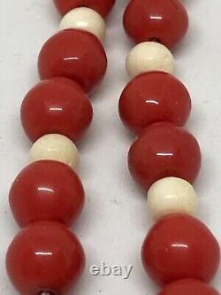 Antique Natural Red&White Coral Beads Necklace