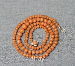 Antique Natural Sciacca Salmon Red Coral Beads 13mm Necklace 14k Gold Clasp 16gr
