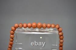 Antique Natural Sciacca Salmon Red Coral Beads 13mm Necklace 14k Gold Clasp 16gr