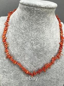 Antique Natural Undyed Mediterranean Salmon Red Coral Branch Necklace 15