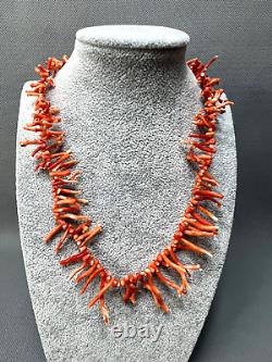 Antique Natural Undyed Mediterranean Salmon Red Coral Branch Necklace 18