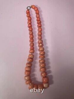 Antique Natural Untreated Large Bead Coral Necklace Undyed Salmon Red 198g Test