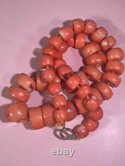 Antique Natural Untreated Large Bead Coral Necklace Undyed Salmon Red 198g Test