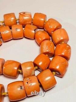 Antique Natural Untreated Large Bead Coral Necklace Undyed Salmon Red 200g Test