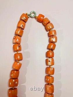 Antique Natural Untreated Large Bead Coral Necklace Undyed Salmon Red 200g Test