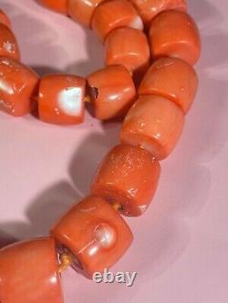 Antique Natural Untreated Large Bead Coral Necklace Undyed Salmon Red 258g Test