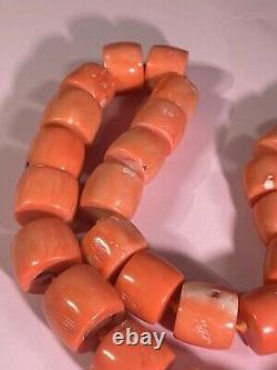 Antique Natural Untreated Large Bead Coral Necklace Undyed Salmon Red 258g Test