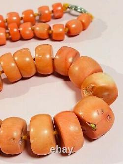 Antique Natural Untreated Large Bead Coral Necklace Undyed Salmon Red 262g Test