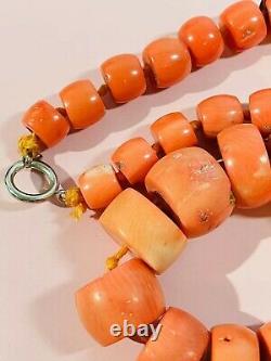 Antique Natural Untreated Large Bead Coral Necklace Undyed Salmon Red 262g Test