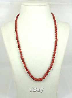 Antique Natural Untreated Oxblood Red Coral Barrel Bead Necklace